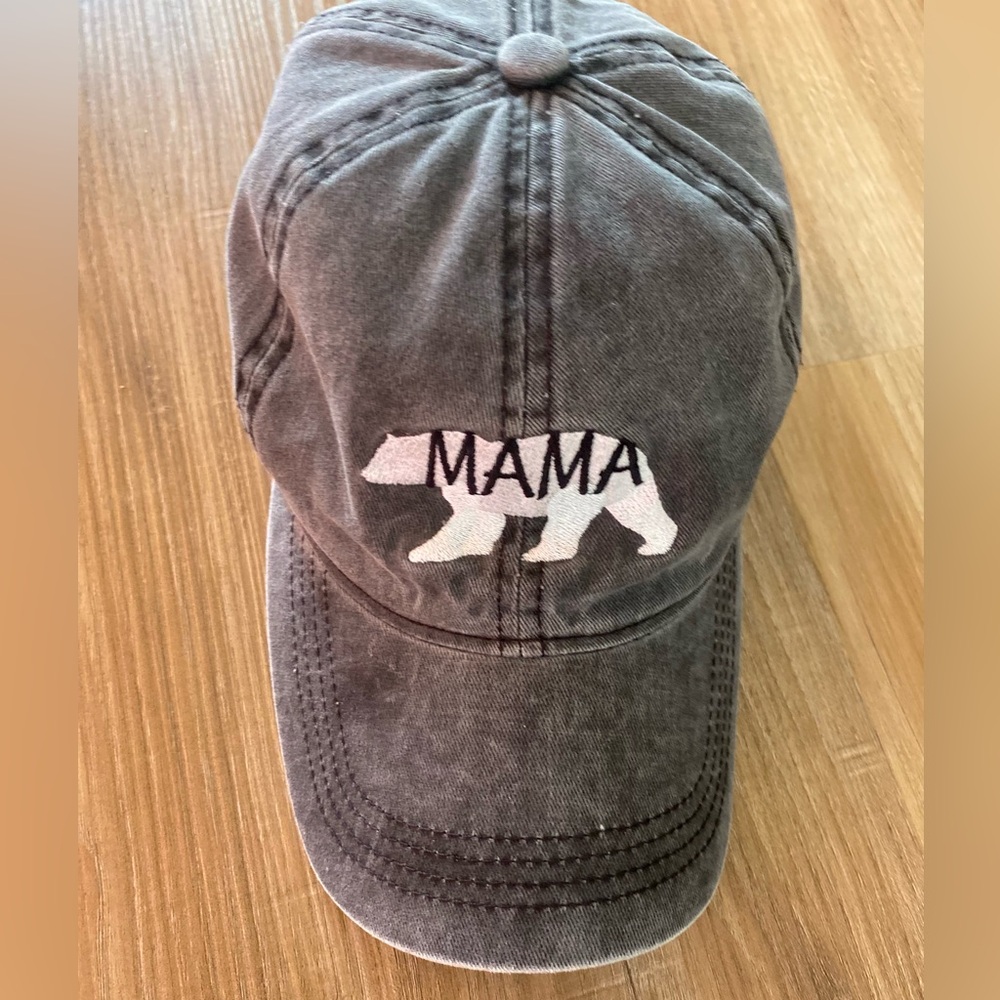 🐻David and Young Gray 'Mama' Bear Chic Outdoor Adjustable Back Denim Ball Cap